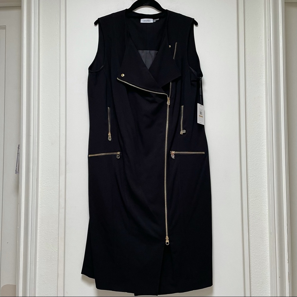 NWT Calvin Klein Sleeveless Dress with Gold Zippers Detail